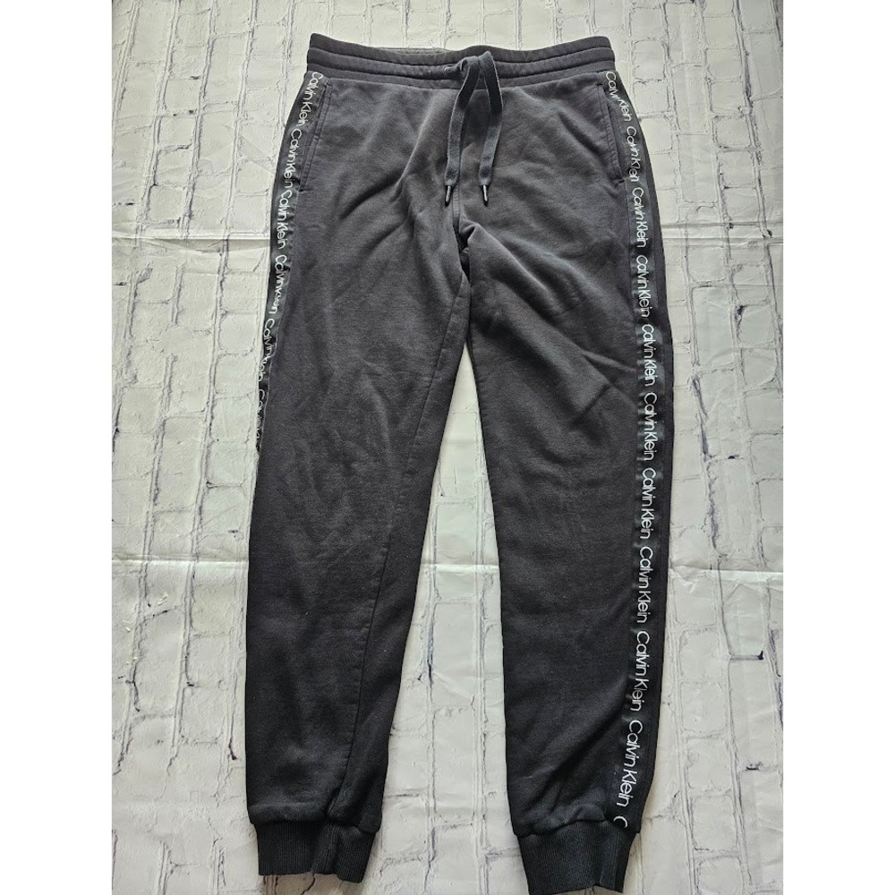 Calvin Klein Mens Logo Tape Joggers Gray Sweatpants Small